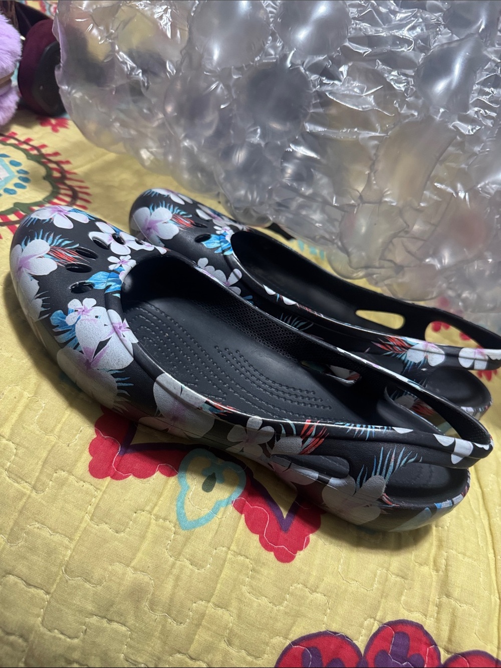 CROCS Black Floral Slingback Mules